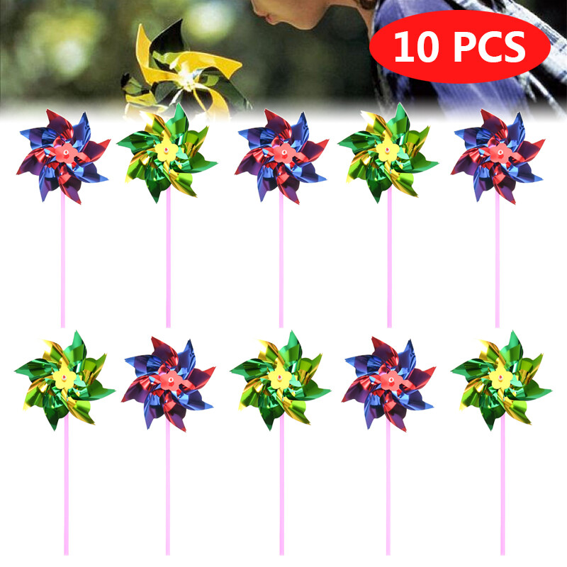BOKALI 10Pcs Plastic Windmill Pinwheel Wind Spinner Kids Toy Lawn Garden Party Decor