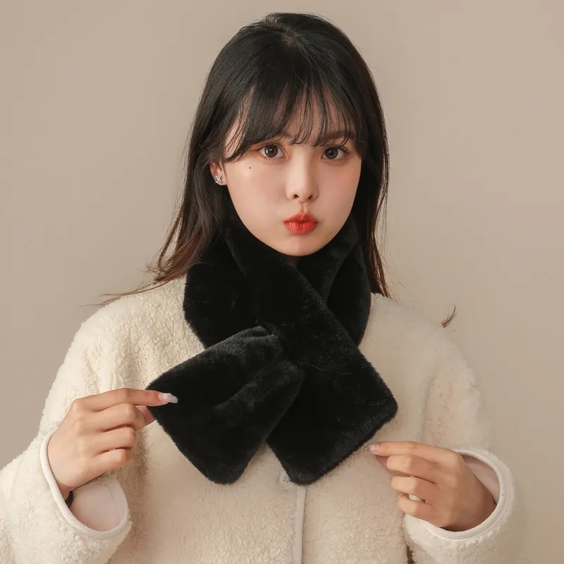 New Women Winter Warm Thicken Scarf Solid Color Faux Rabbit Fur Plush ...