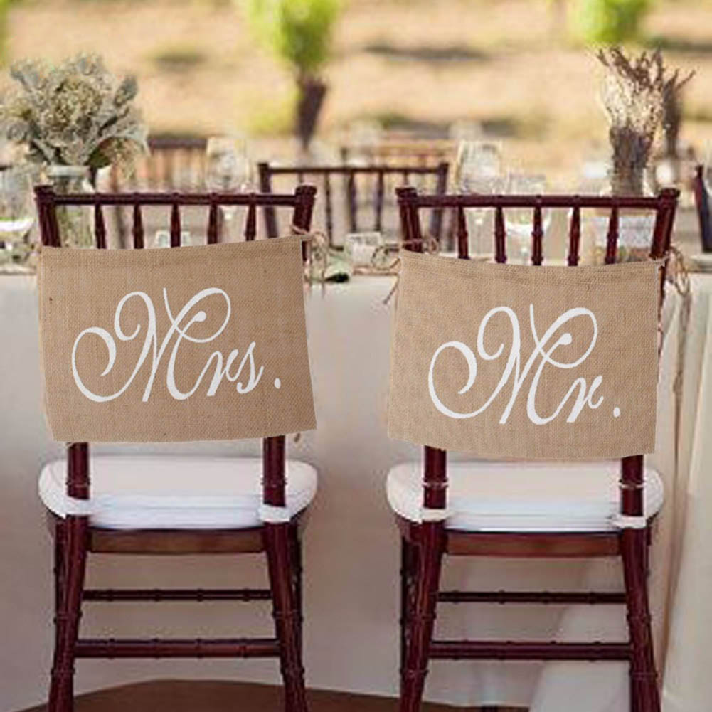 Tohyand®Mr and Mrs Tag Burlap Chair Banner Sign Garland Rustic Wedding Party Decoration