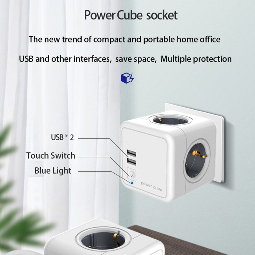 Ubest Powercube Power Strip Socket EU Plug Power Strip USB Multi Smart Plug Socket, PC Monitor Lead Cable Cord, High Speed Data Transfer USB Hub Adapter, Converter Cable