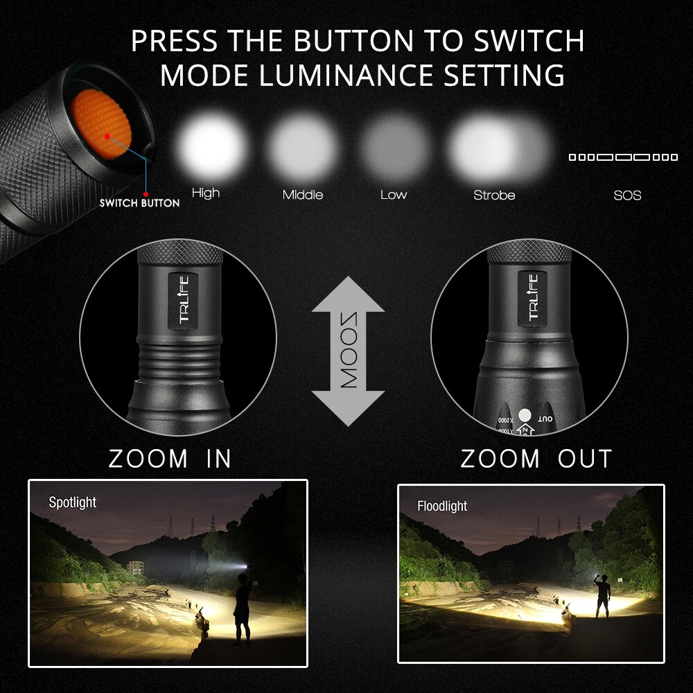 【Ready Stock】 LED Flashlight Ultra Bright Torch T6/L2//V6 5 Lighting Modes lanterna Zoom Powerful Bicycle Light Camping by 18650 Battery