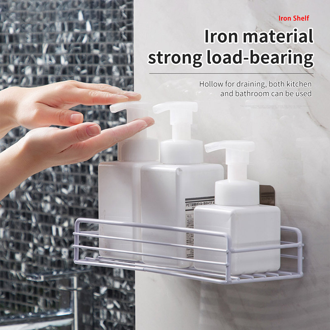 Homenhome Iron Wall Mounted Shelf Bathroom Kitchen Storage Rack Organizer