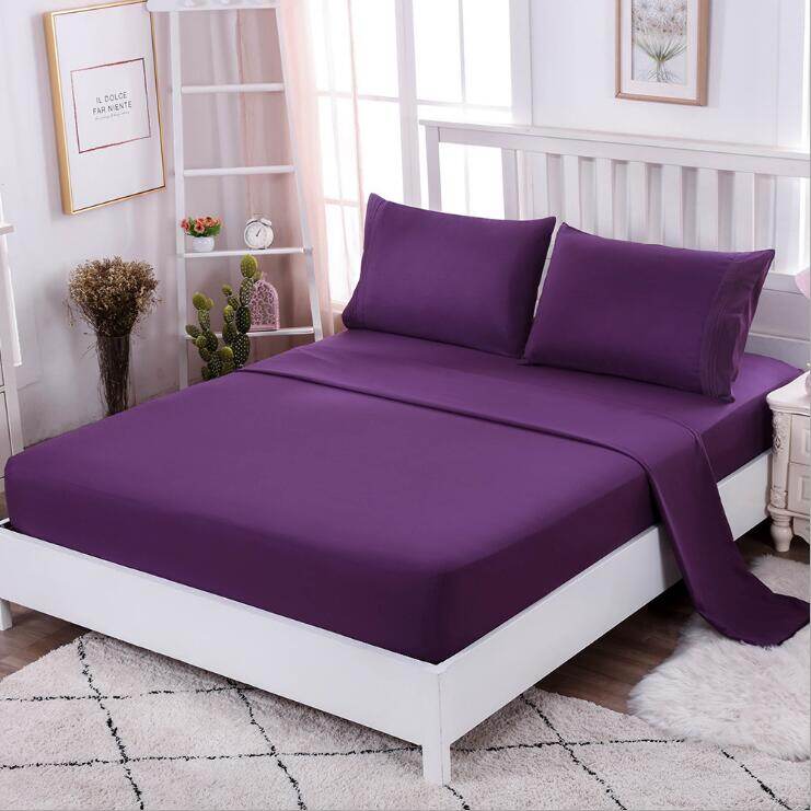 4 Cái/bộ Ga Trải Giường Vừa Vặn Vỏ Gối Màu Trơn
