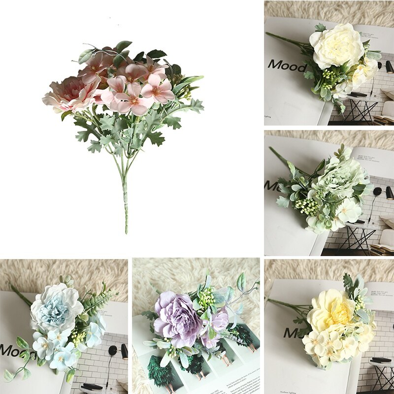 1 Bouquet Camellia Artificial Peony Rose Flowers Silk Fake Flower Wedding Flower DIY Home Garden Party Office Decoration