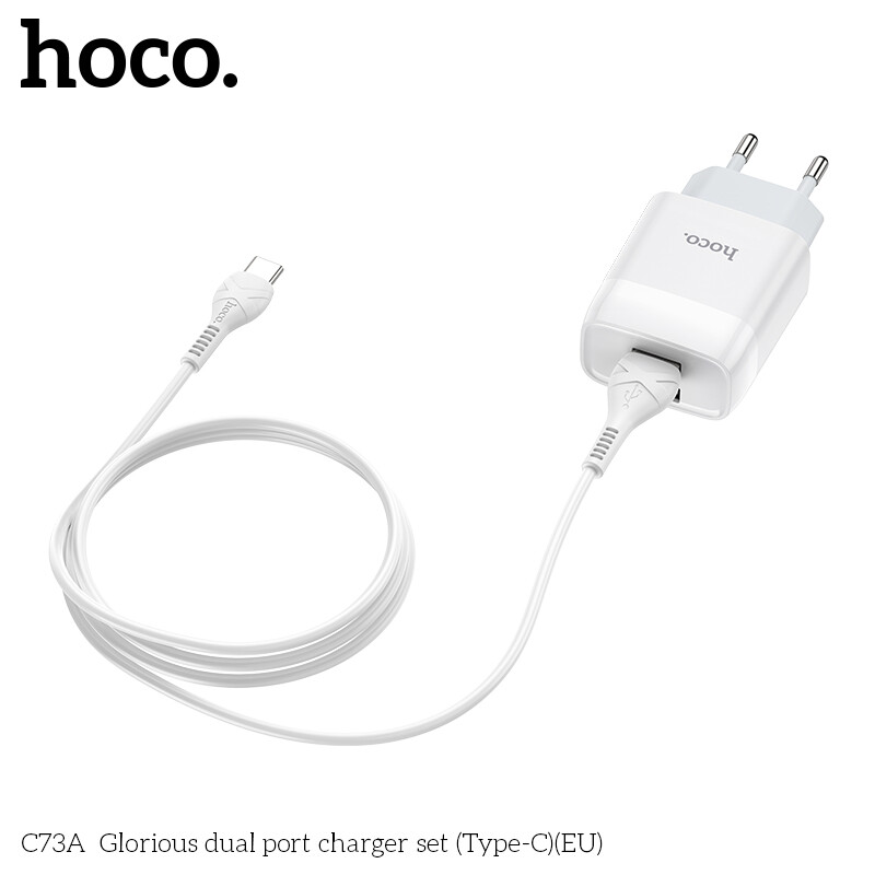 【2020】HOCO C73A 2.4A Dual USB Charger Set With Iphone/ Micro USB /Type C Cable 2 In1 Mobile Phone Charging Adapter + Cable