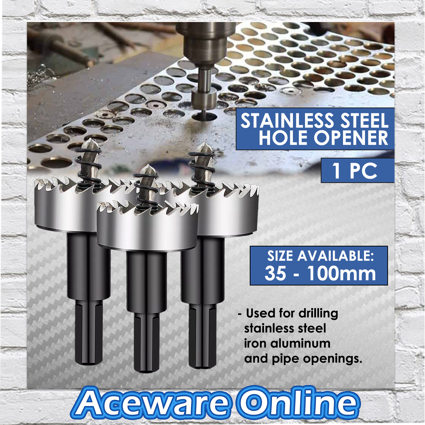 1PCS STAINLESS STEEL DRILL METAL ALLOY OPENER AVAILABLE 35MM~100MM TOOL KIT HSS DRILL BIT HOLE SAW TEBUK LUBANG BESI
