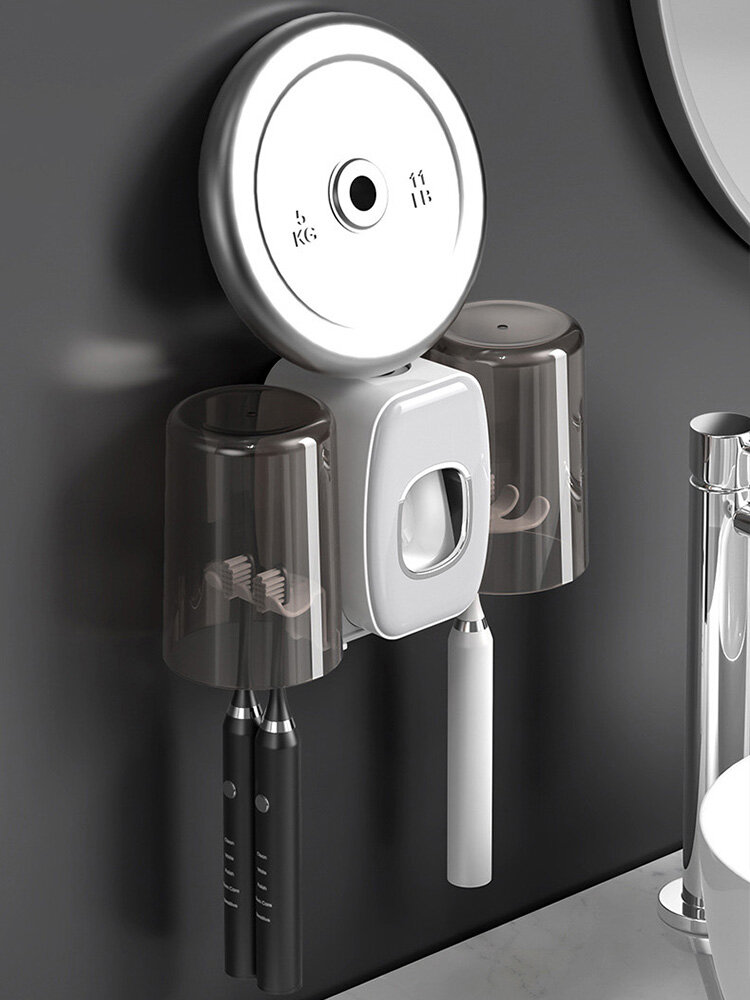Non-perforated toothbrush holder Wall mounted toilet storage Automatic toothpaste squeeze Creative toothbrush shelf