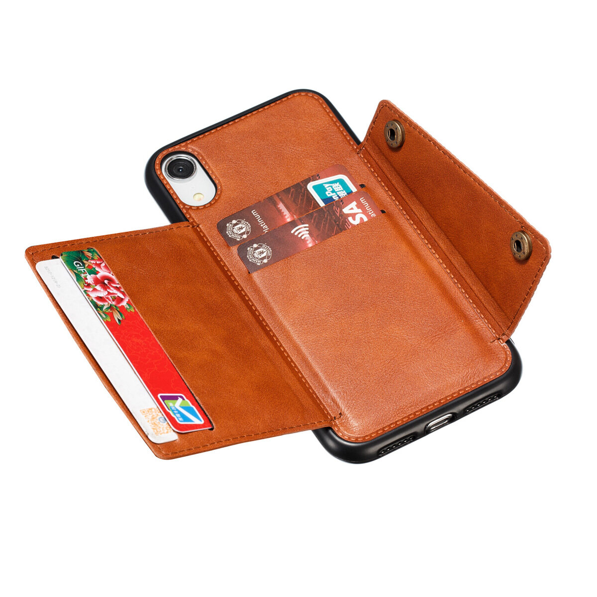 Đối Với iPhone X XR XS Max Da Trường Hợp Nhiều Folio lật Bìa Wallet Trở Lại Trường Hợp Shell, Có Thể Làm Việc Với gắn trên xe hơi, Ẩn thẻ tín dụng ID Khe Cắm Chủ, Retro nút kim loại Clasp, Đứng Hỗ Trợ