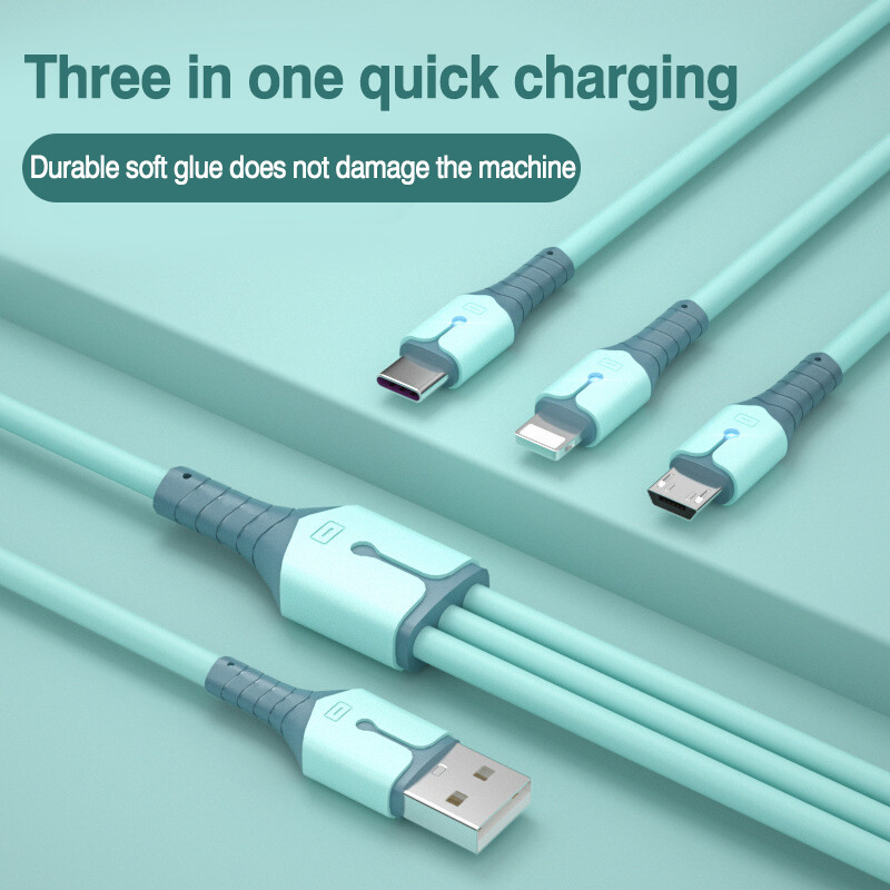 VAORLO Cáp Dữ Liệu USB Sạc Nhanh 5A 3 Trong 1 Dây Đèn LED Silicon Lỏng Có Thể Tháo Rời Bộ Sạc USB Sang Micro USB/Type-C/8 Pin Cho iPhone 13 12 Pro Huawei