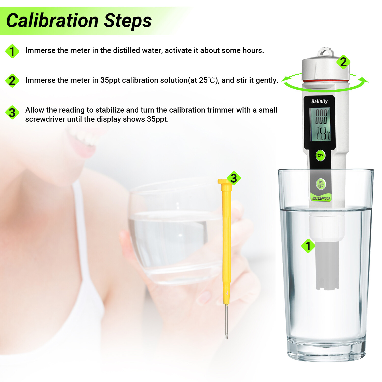 Bút Kiểm Tra Độ Mặn Và Nhiệt Độ Chống Nước Salinometer, Bút Đo Độ Mặn Và Nhiệt Độ 2 Trong 1, Máy Đo Độ MặN Cầm Tay, Loại Bút Đo Độ MặN 0 ~ 199,9ppt, Phạm Vi-50 ~ 70 ℃, Máy Đo Nhiệt Độ, Đồ Uống Chuyển Đổi, Có Giá Trị Muối và Đồng Hồ Đo Nhiệt Độ