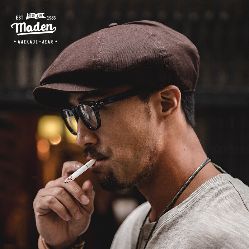 Maden brand tooling style men youth British "fashion gangster" retro oil wax newsboy hat beret painter hat male tough guy octagonal hat