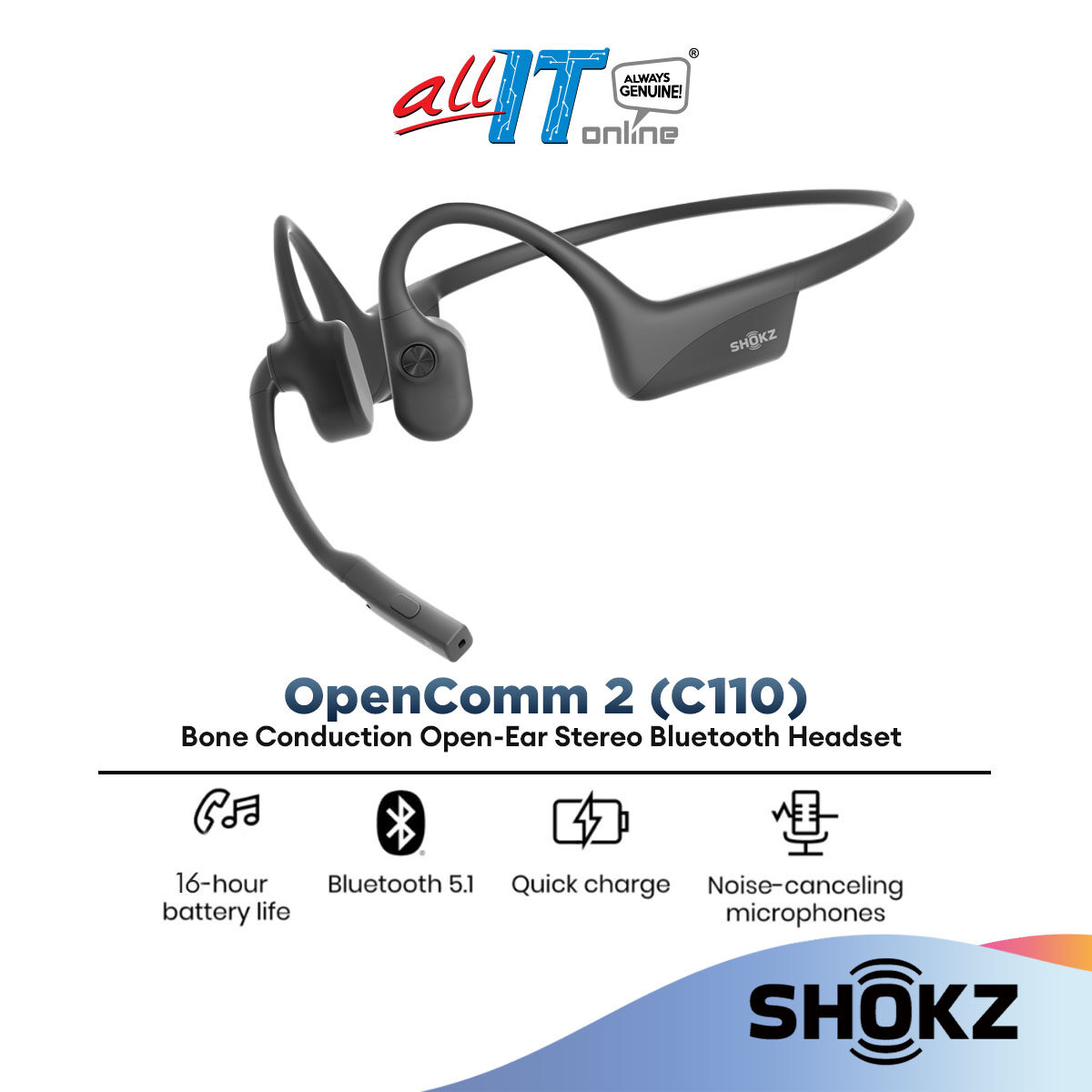 SHOKZ OpenComm Bone Conduction Open-Ear Stereo Bluetooth Headset