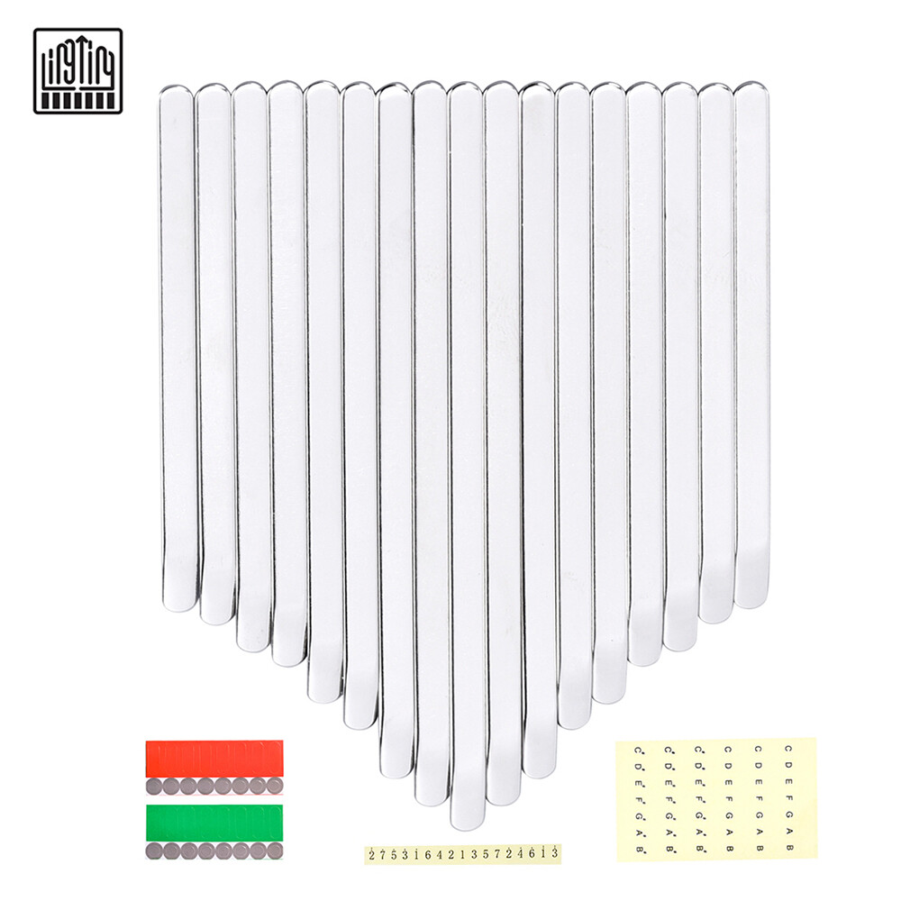 LINGTING 17 Kalimba Keys Thumb Piano Keys Replacement Kit Manganese Steel with Stickers for 17 Key B/C Major Kalimba