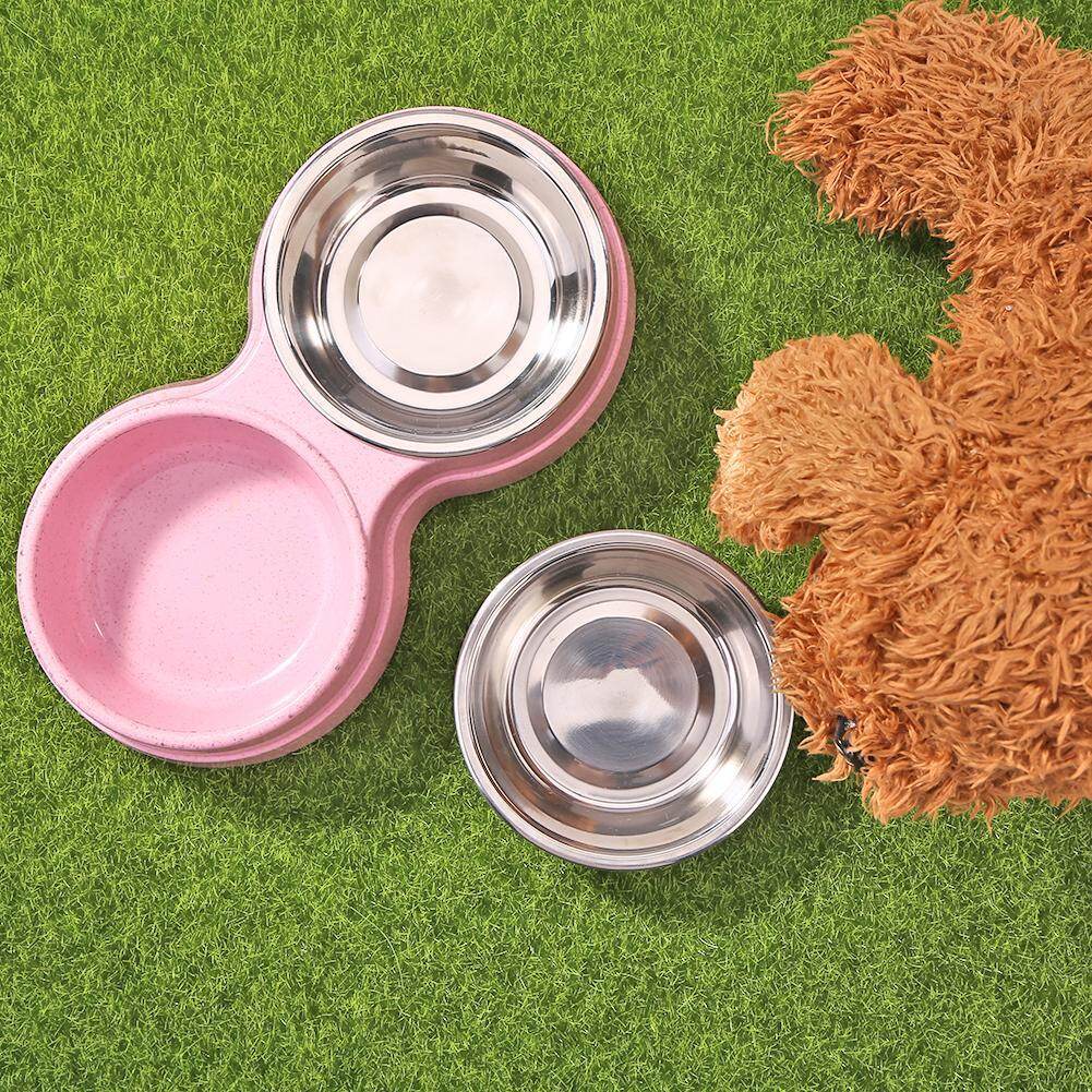[Chinatera] Dog Double Bowl Puppy Food Water Feeder Stainless Steel Pets Drinking Dish