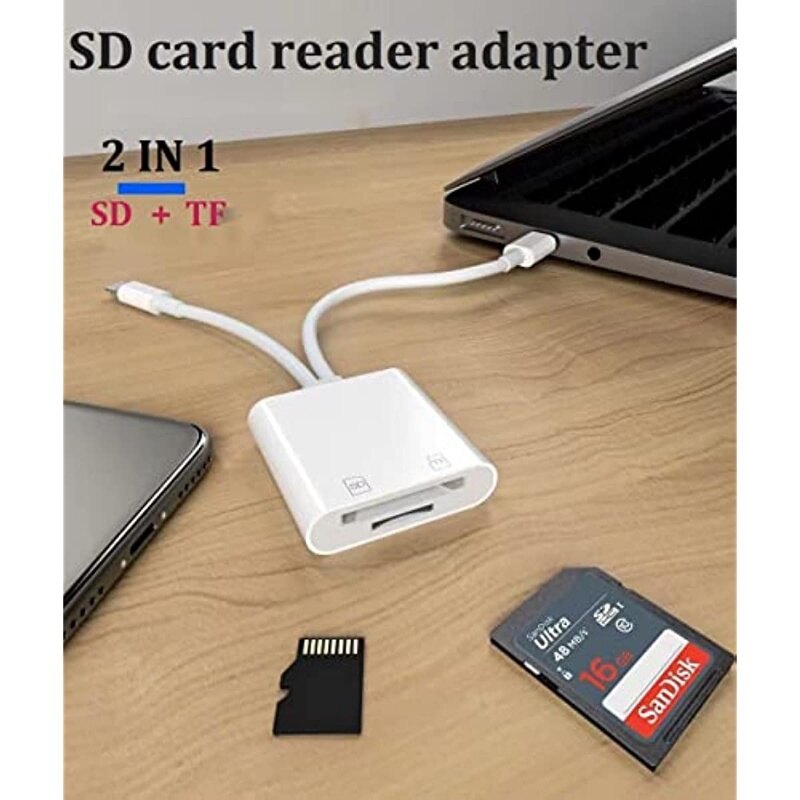 Multi 2-in-1 Lightning+Type C Card Reader for iPhone/iPad/Android/Mac Book/Computer/Camera, Memory Adapter for SD/Micro SD/SDHC/SDXC