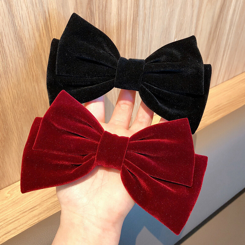 1PC 15cm Velvet Bow With Clip Women Girls Elegant Bow Tie Hairpins Vintage Black Bow Hair Clip Prom Hair Accessories