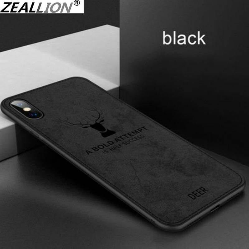 Zeallion For [Apple iPhone 6 6s 7 8 Plus X Xs 11 12 13 14 15 Pro Max Mini] Ultra-thin Fabric Vintage Embossed Christmas Deer Soft Canvas Weaving Elk Pattern Cloth Back Case Cover Casing
