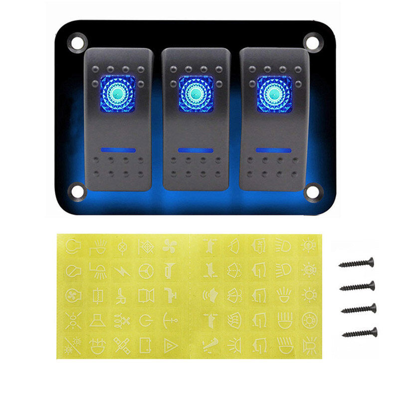 LED Backlit 3 Gang Marine Switch Panel 4 Gang Boat Car Rocket Switch Panel Overheat protection Dash 5 Pin ON/Off Toggle Panel
