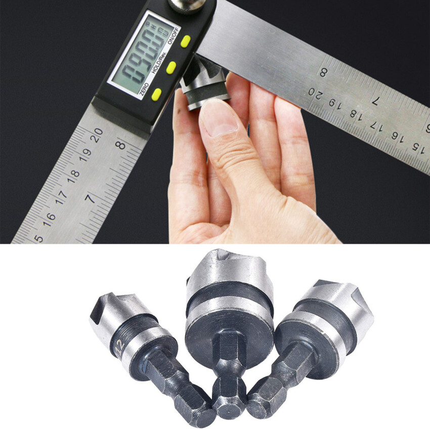 3PCS Countersink Drill Bit Hss Hex Chamfer Five Pears Hexagonal 90 Degrees Boring Drill Shank Carbon Steel Woodworking Tools Set