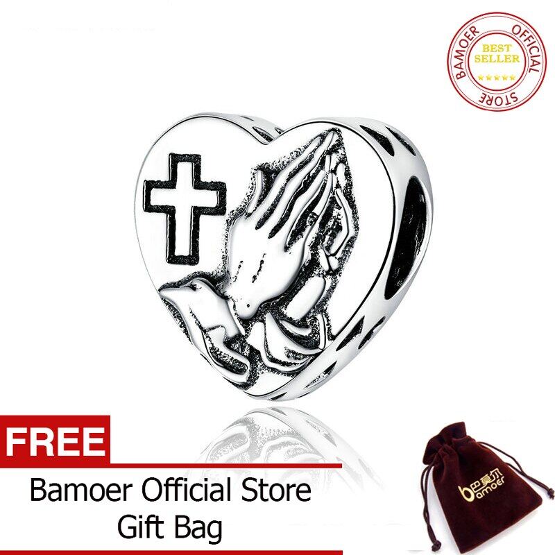 Bamoer Oxidized Retro Pray For Love Charm fit Original Bracelets & Bangle 925 Sterling Silver Fine Jewelry BSC317