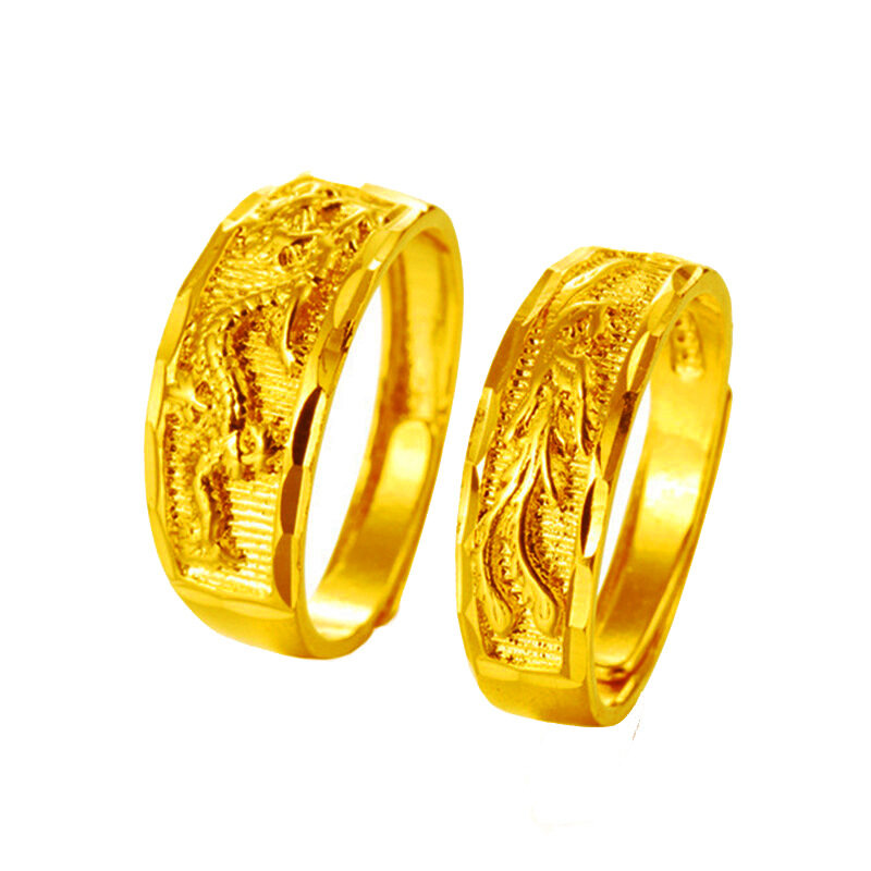 T-B Pure copper gold-plated 24k real gold wedding dragon and phoenix opening male and female ring couple jewelry Comes with a free box