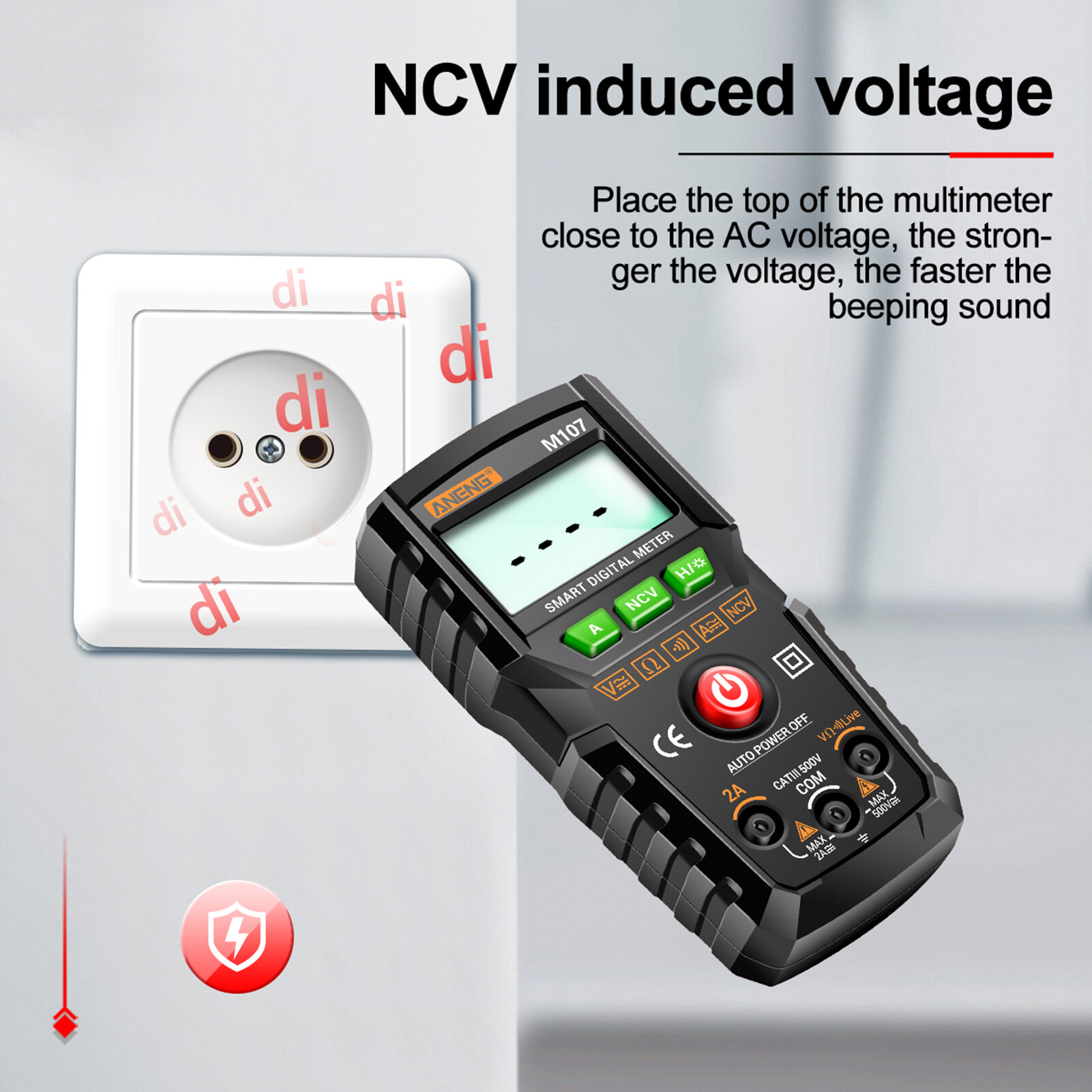 KKmoon ANENG Đồng Hồ Vạn Năng Kỹ Thuật Số Thông Minh M107 Đồng Hồ Vạn Năng NCV 4000 Số Đếm Máy Kiểm Tra Đa Năng Cầm Tay Vôn Kế Ampe Kế Có Đèn Nền Đèn Pin Đo Điện Áp & Điện Trở Dòng Điện AC/DC Phát Hiện Dây Lửa Bằng Không