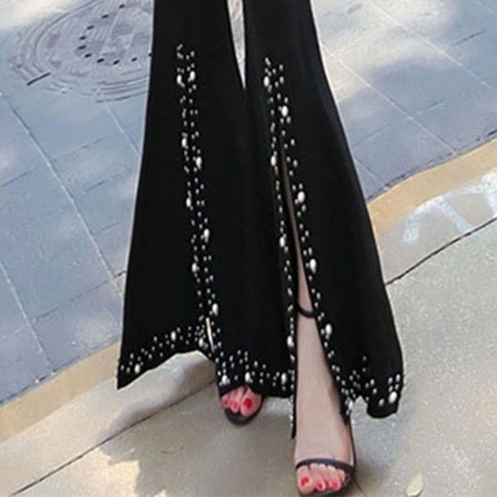 Split Pin Bead Pants Children's Fashion Slim 2023 Spring/Summer New Flare Pants Elegant Korean Casual Pants