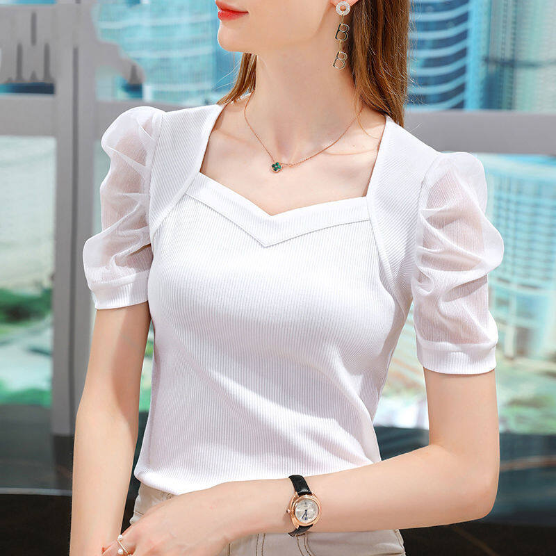 Áo Thun Lụa Băng Tay Phồng Kiểu Pháp Áo Thời Trang Ôm