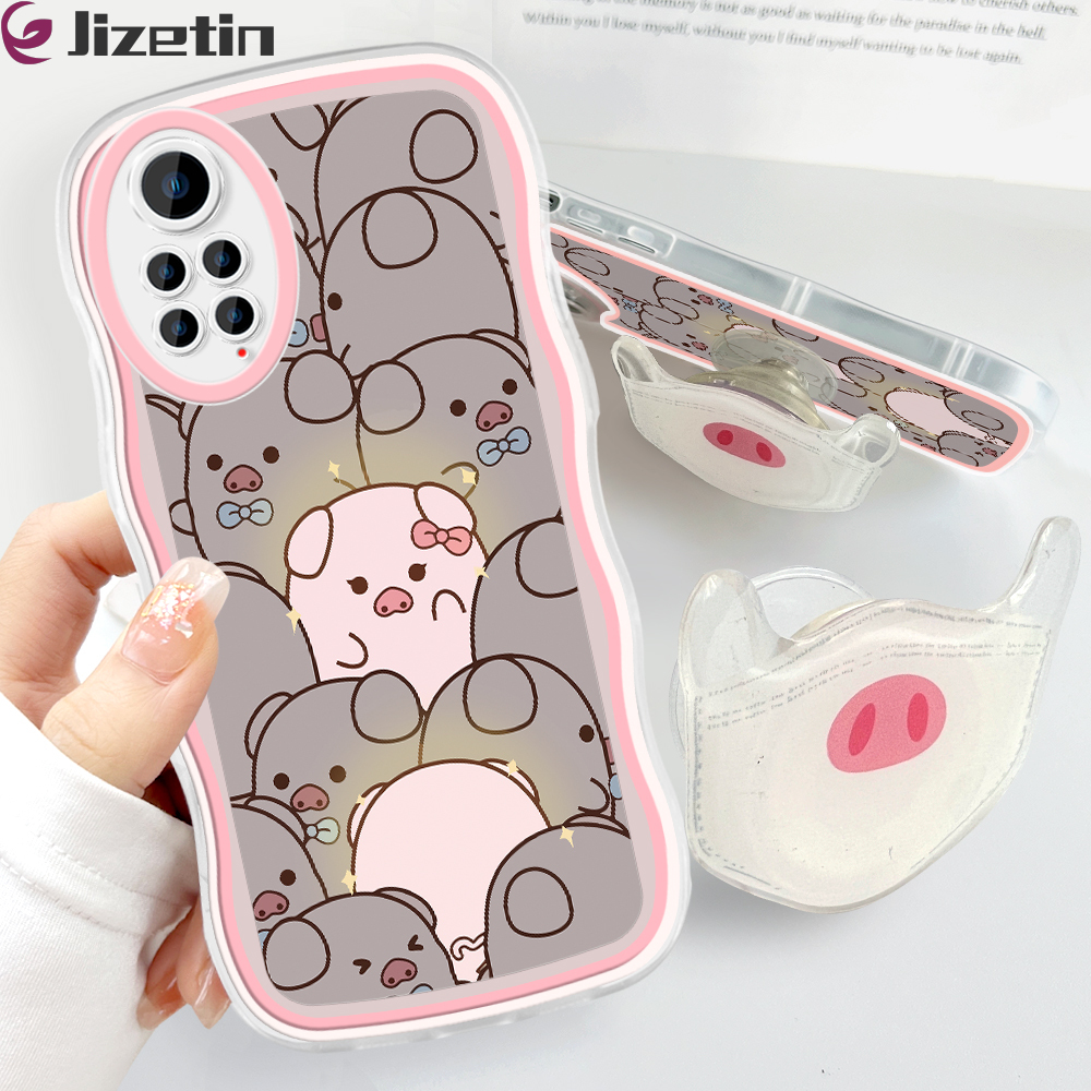 Jizetin Phone Casing For Xiaomi Redmi Note 11 Note 11S Note 11 Pro Note 11 Pro 5G Note 11 Pro+ 5G Fashion Soft Wavy Phone Case Cute Pig Cartoon Shockproof Cellphone Casing Full Cover Camera Protection