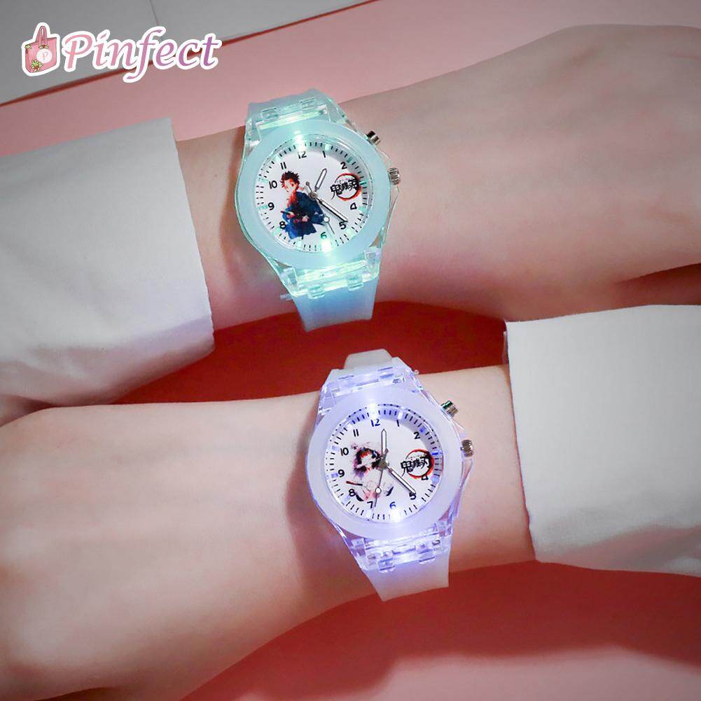 [Pinfect] Demon Slayer Tanjirou Nezuko Zenitsu Inosuke Japanese Anime Cartoon Colorful Light Silicone Quartz Watch Children Kids Boys Girls Bracelet Luminous Wrist Watch Birthday Gift Toy