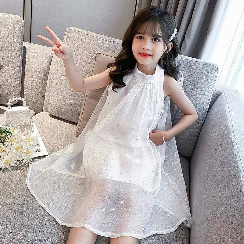 Kids Fashion Korean Dress for Kids Girls Simple Halter Dress Fashion Sleeveless Princess Dress for Teens