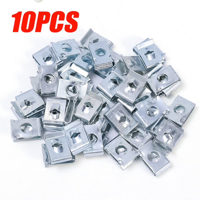 10Pcs Auto Stainless Steel U-clip with Threaded Nut Clip Piece Auto Bumper Fender Fastener Rust Protection Clip for Car Motorcycle