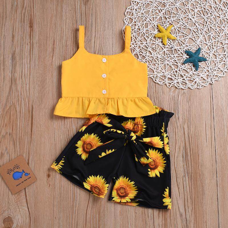 Sunflower Short Pant Summer Outfits Clothes Toddler Kids Girls Clothes T-Shirt Dress Top