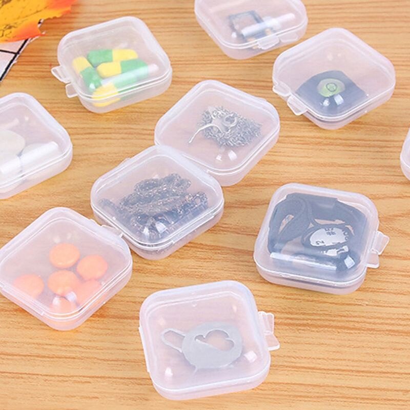 1Pcs Mini Portable Plastic Storage Boxes Transparent Square Pill Jewelry Earplug Earring Box