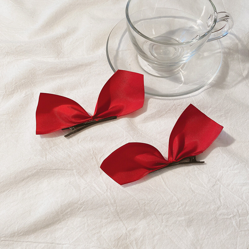 [ACC]2 Pcs Ribbon Velvet Bow Hair Clip Set Elegant Hairpin