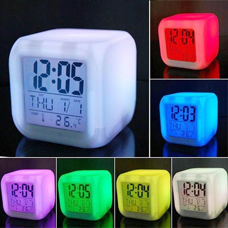 Đèn LED Báo Động Colock 7 Màu Thay Đổi Kỹ Thuật Số Để Bàn Tiện Ích Báo Thức Kỹ Thuật Số Nhiệt Kế Đêm Phát Sáng Lập Phương LED Đồng Hồ Nhà bán chạy