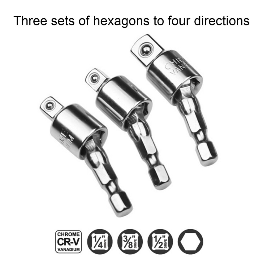 Electric Wrench Drill Socket Adapter - Rotatable Square Converter Tool for Impact Driver, 1PC/3PCS, 1/4", 3/8", 1/2"