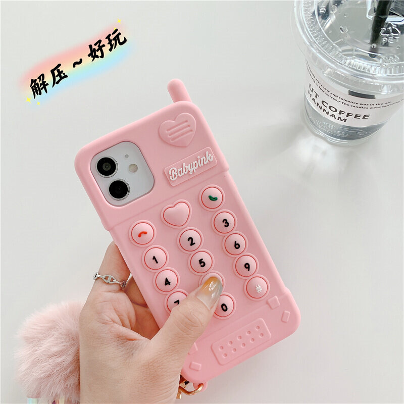 Colorful Retro Digital Button Happy Decompression Mobile Case for IPhone 14 Pro Max 13 Pro 14 12 Pro 11 Pro Max Soft Silicone Cover With Exquisite Pendant