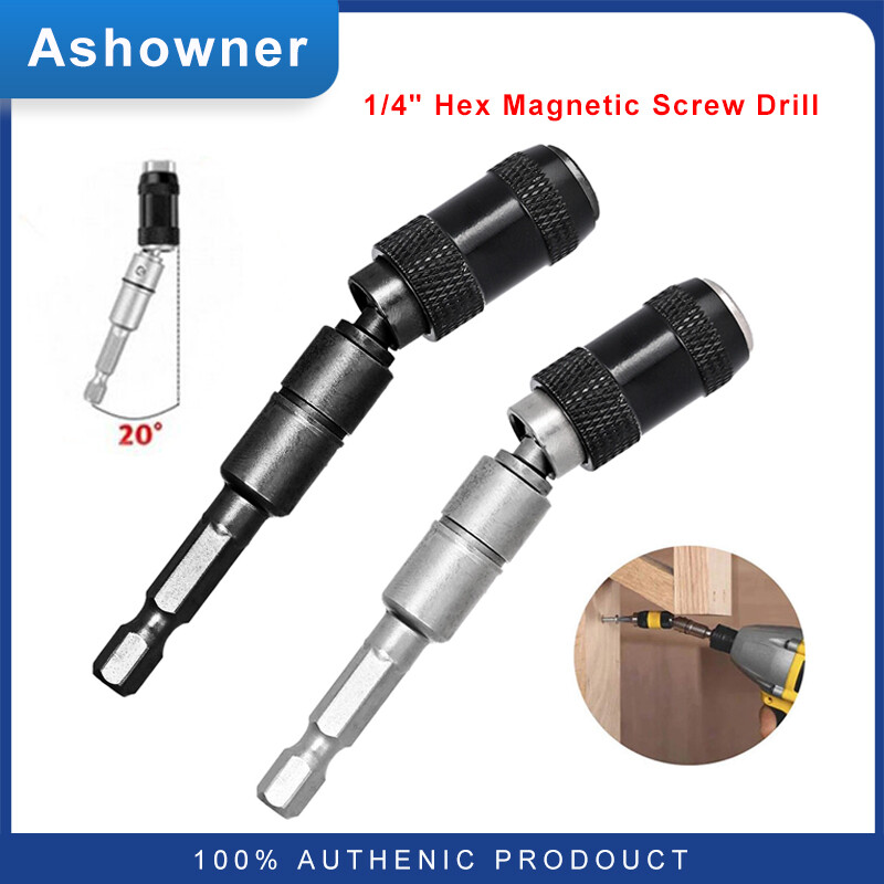 Magnetic Screw Drill Tip Adjustable Pivot Screwdriver Bit Holder 1/4" Hex Shank Electric Quick Change Locking Guide Drill Extensions Adapter
