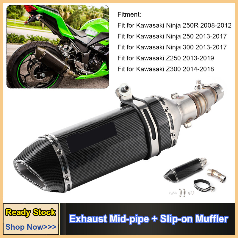 Motorcycle Slip on Exhaust system With Muffler Compatible With Kawasaki ninja 250 300 Z300 Z250 2008-2017 