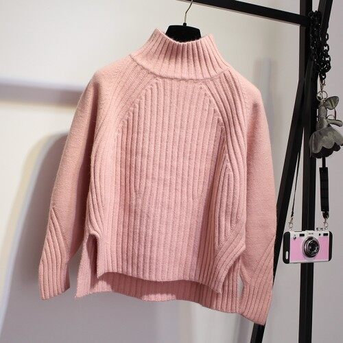Turtleneck Sweater Autumn Pullover Loose Sweater Long-Sleeved Front Short Long Back Thick Bottoming Shirt