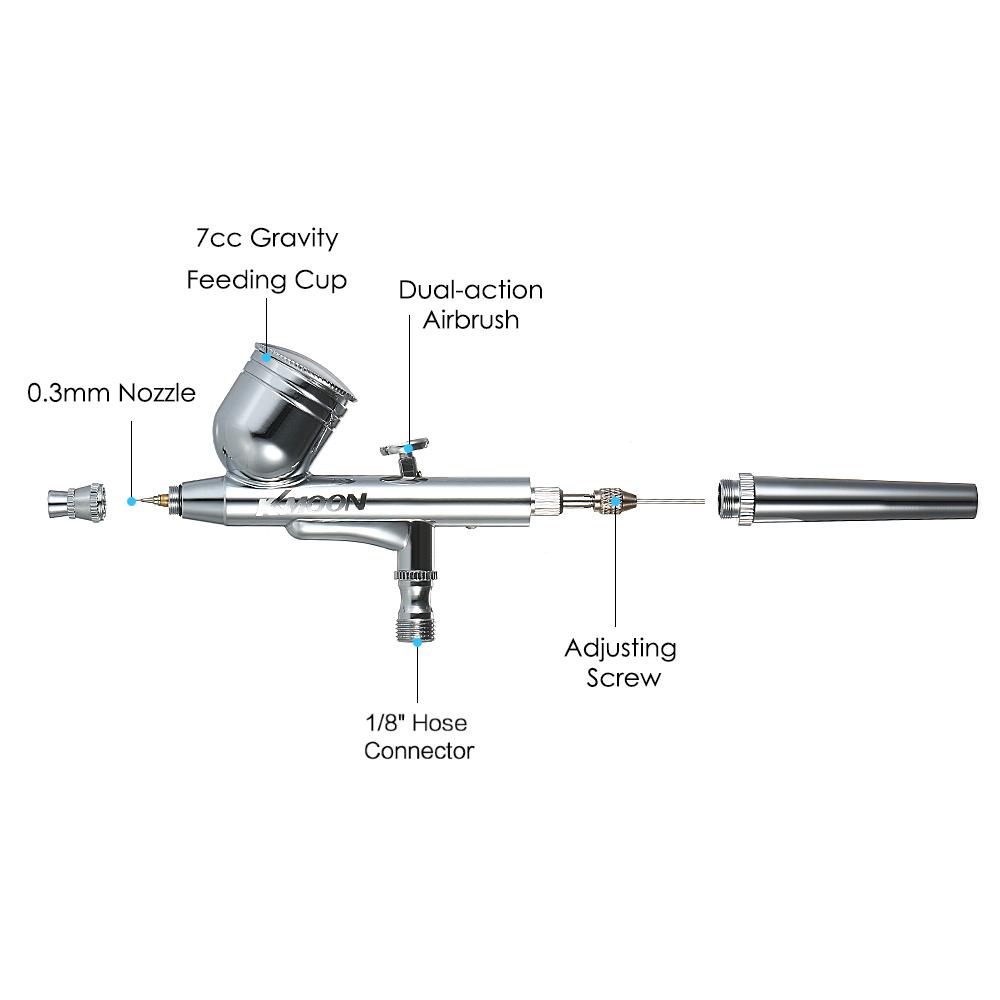 KKmoon Multi-purpose Dual Action Airbrush Mini Air Compressor Set Gravity Feed Air Brush Kit for Art Painting Manicure Craft Cake Spray Model Air Brush Nail Tool Set 100-250V UK Plug