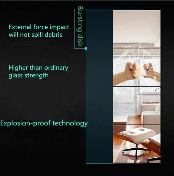 4pcs Square Mirror Sticker Full Mirrors Frameless Combination Sticker Full Mirrors Frameless