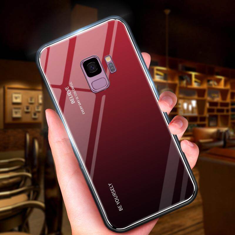 Luxury Aurora Rainbow Casing Gradient Series Case Shockproof Tempered Glass Back Cover Silicone Soft Edge Casing For Samsung Galaxy S8+ S8Plus S8 Plus