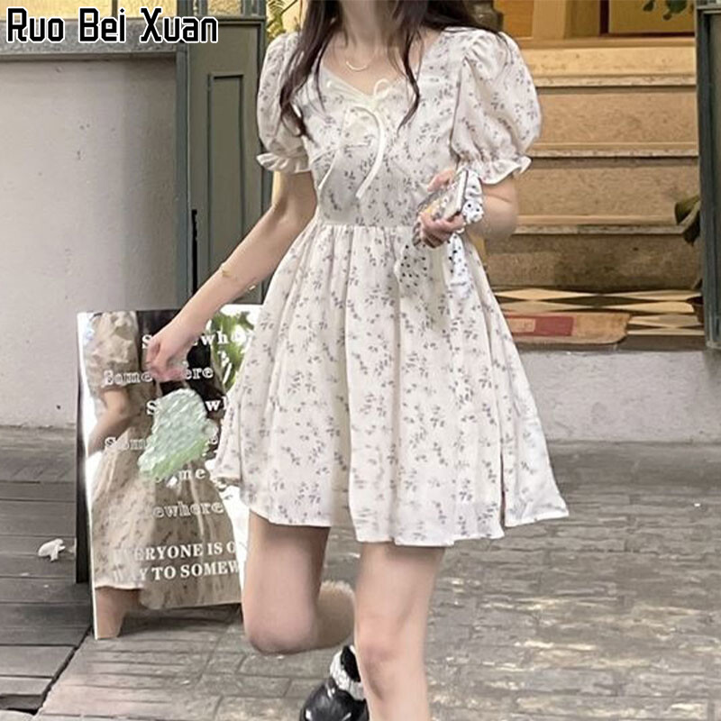 Guima Floral Dress 2022 Summer Dress Gentle French Puff Sleeve Chiffon Skirt First Love Skirt