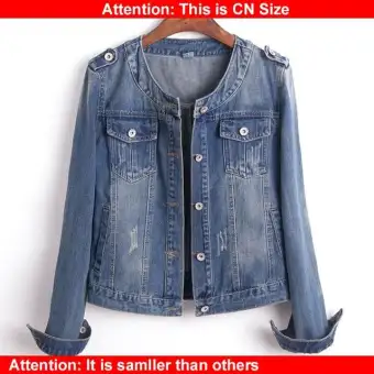 Plus Size Round Collar Jeans Jacket 4xl 5xl Sweet Women Light Blue