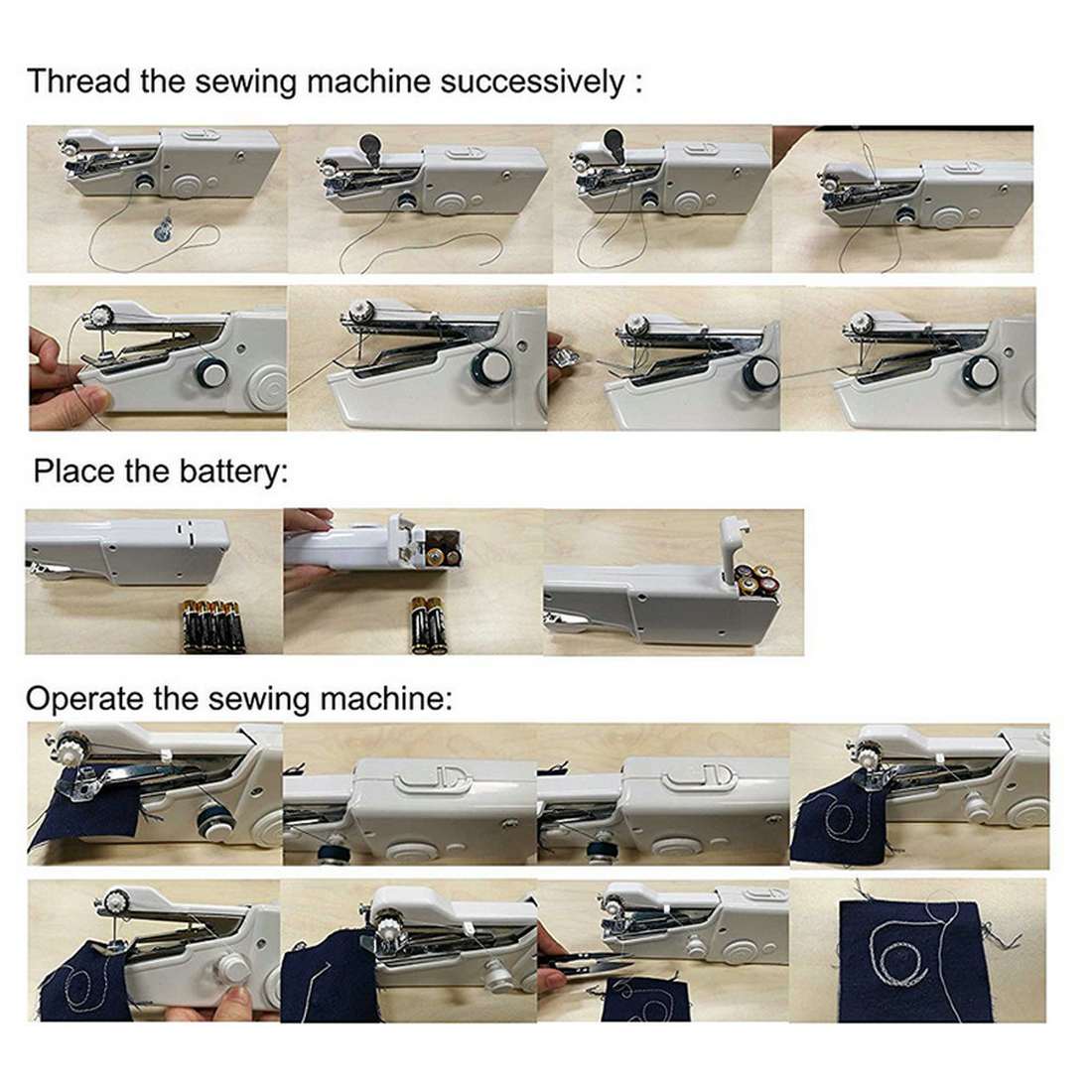 1pc Mini Portable Handheld Sewing Machines Stitch Sew Needlework Cordless Clothes Fabrics Electric Sewing Machine Stitch Set