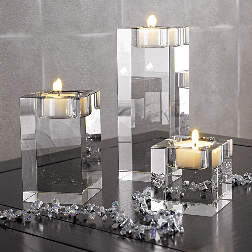 Eg【Free Ship&Ready Stock】1/3pcs Crystal European Upscale Dinner Candlestick Table Romantic