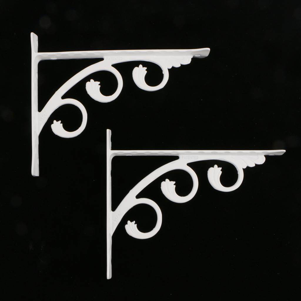Baosity 2Pcs Wall Mounted Shelf Shelves Bracket, Corner Brace, Metal Hanging Support Brackets White