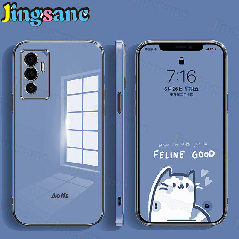 Jingsanc Plating Casing For VIVO V23e/V23e 5G/V21/V21 5G/V20 NFC/V20 2021/V20 Pro 5G Phone Case Luxury Shockproof Straight Edge Soft TPU Double-Sided Electroplating Bumper Case With Full Lens Protection Back Cover